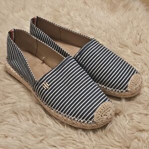 Tommy Hilfiger Blue and White Striped Espadrilles